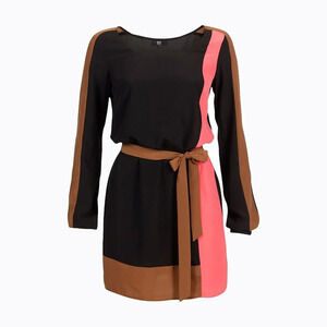 DEPT Black Dress Sz S Colorblock Tie Belt Sheer Abstract Modern Boho Feminine